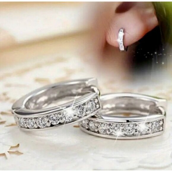 Sparkling Mini Silver Hoop Earrings - Picture 3 of 3